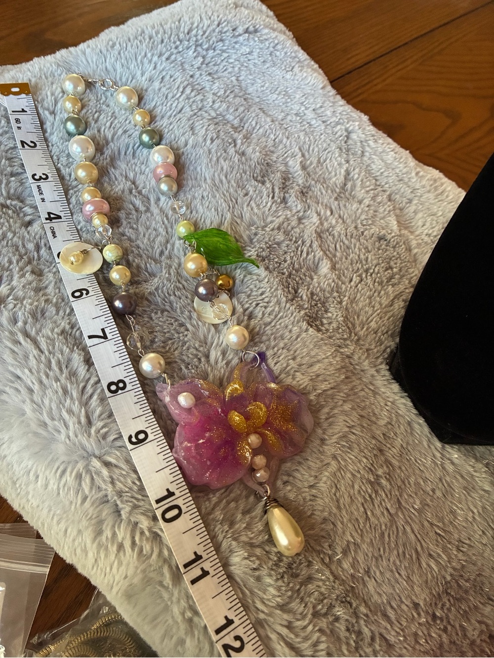 Handmade Pink & Iridescent Floral Statement Necklace - Picture 2 of 6